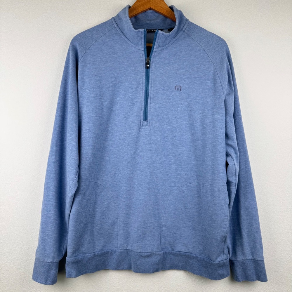 TravisMathew Quarter Zip Pullover Mens L Blue Good Athleisure Casual Pocket